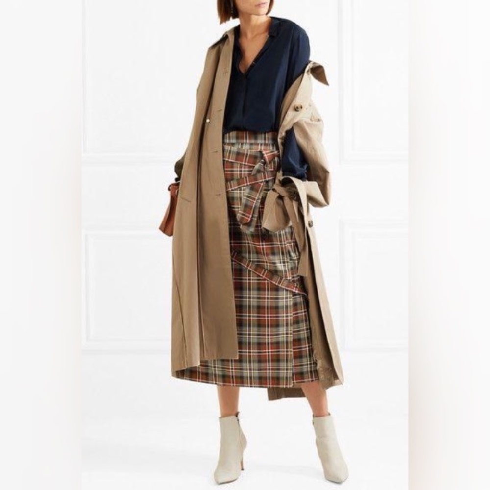 Rokh Tartan Twill Midi Skirt